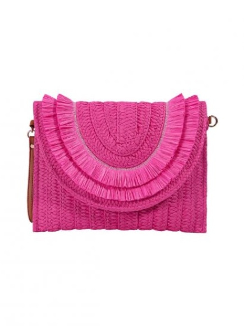 Mia & Tess Pink Raffia Fringe Clutch Shoulder Bag NWT